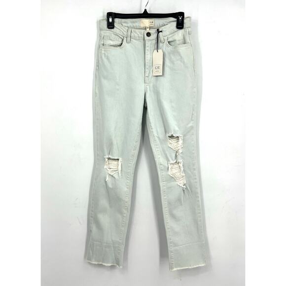CURRENT ELLIOTT Relaxed Cuff Boyfriend Jeans Size 26 Light Icy Blue Distress NWT - Picture 1 of 10